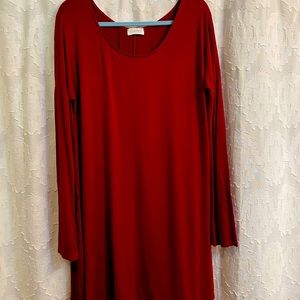 XL Women’s Jersey Knit Swing Dress- Burgundy, Deep Red